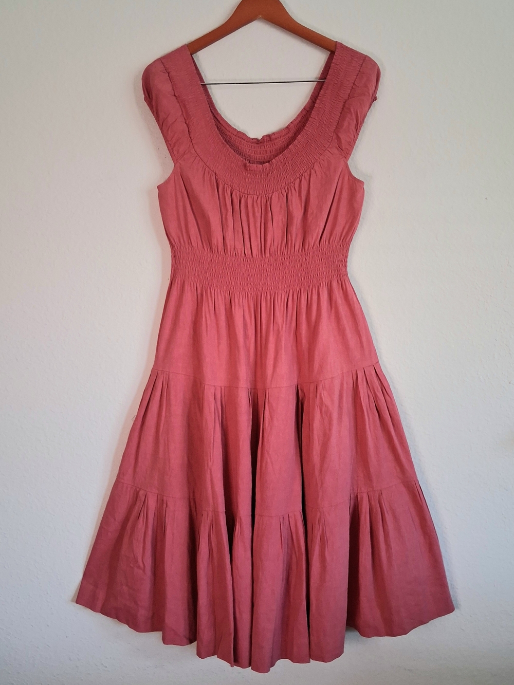 Theory Linen Smocked Waist Midi Dress - Dusty Rose